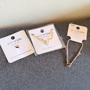Pura Vida Gold Necklace with pink charm and Multicolor Bracelet Set